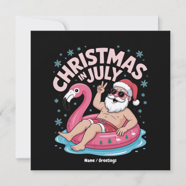 Convites Natal nos Papais noeis de julho Flamingo Funny Sum (Frente)