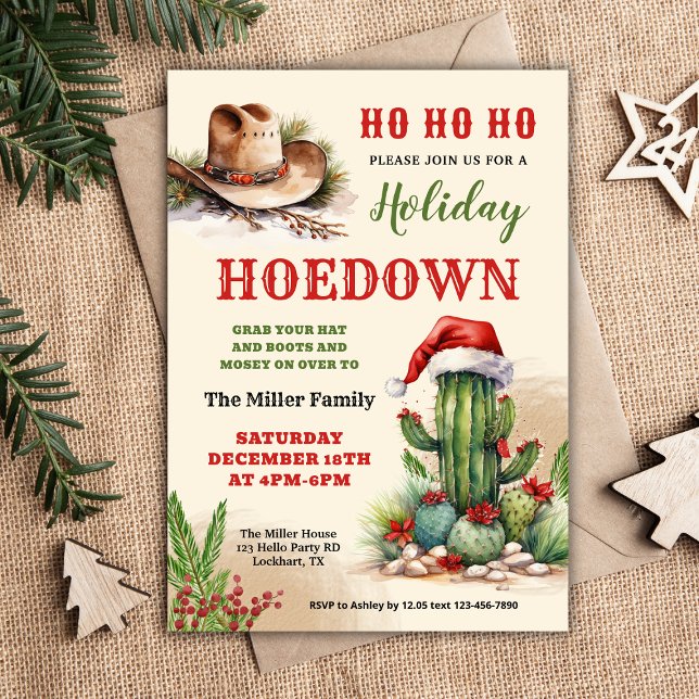 Convites Natal Ocidental, Holiday Hoedown Convide, Cowboy (Criador carregado)