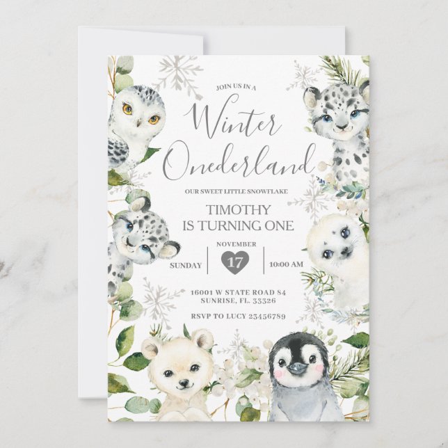 Convites Natal ONEderland árctico Boy 1rua Birth (Frente)