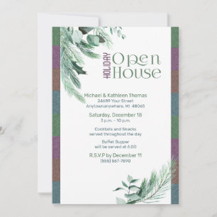 Convites Natal Open House Watercolor Foliage Modern