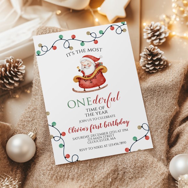 Convites Natal Papai Noel Onederful Primeiro Aniversário (Criador carregado)