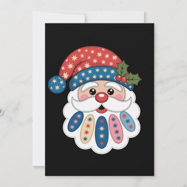 Convites Natal Papai Noel Patchwork Floco de Neve Azevinho  (Frente)