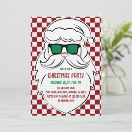 Convites Natal Papai Noel Xadrez Vermelho Rosa Retrô