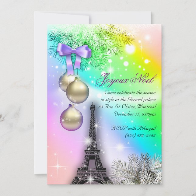 Convites Natal Paris Card Eiffel Tower Snow 2 (Frente)