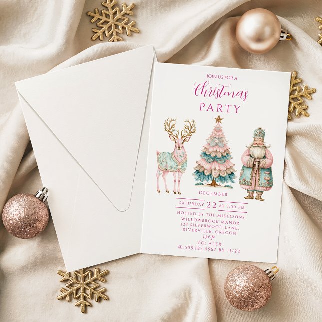 Convites Natal Pastel com Papai Noel e Rena (Criador carregado)