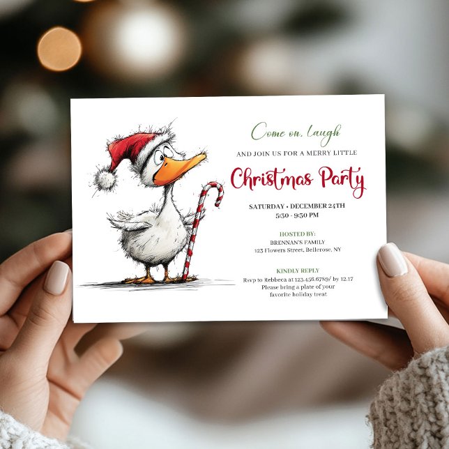 Convites Natal Pato Engraçado Excêntrico Fantasioso Festa (Christmas Funny Quirky Goose Whimsical Party Invite)