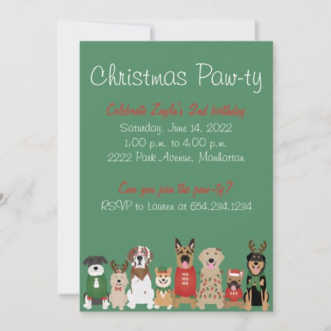 Convites Natal Pawty Dog Red Green (Frente)