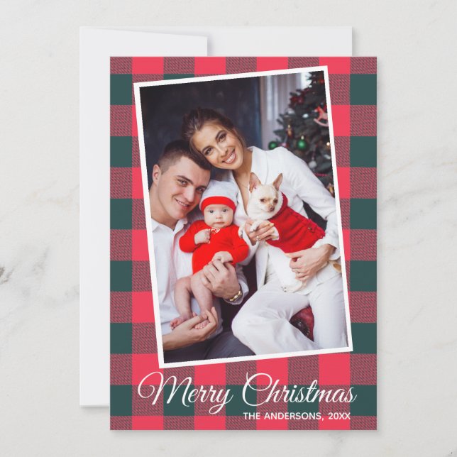 Convites Natal Personalizado da Xadrez Red Black Buffalo (Frente)