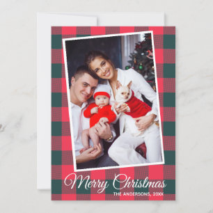 Convites Natal Personalizado da Xadrez Red Black Buffalo