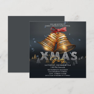 Convites Natal Personalizado Moderno Sinos Preto Dourado Ve
