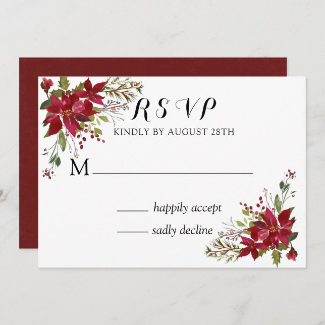Convites natal Poinsettia Wedding RSVP (Frente/Verso)