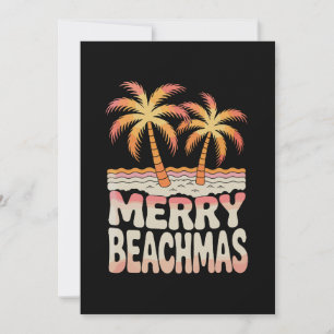 Convites Natal praiano com palmeira pôr do sol tropical