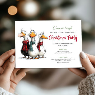 Convites Natal Quirky Aquarela Gansos Humor Festa 