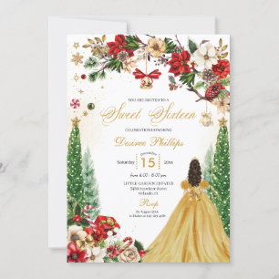 Convites Natal Red Dourado Poinsettia Doce Dezesseis