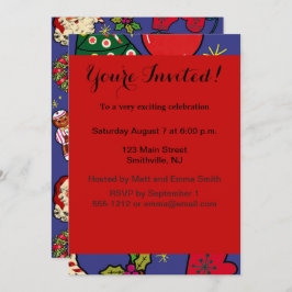 Convites Natal Retro Vintage Colorido Azul Vermelho Verde