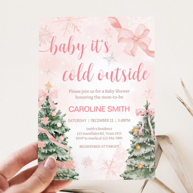 Convites Natal rosa É frio fora do Chá de fraldas (Baby It's Cold Outside Pink Christmas Baby Shower Invitation
)