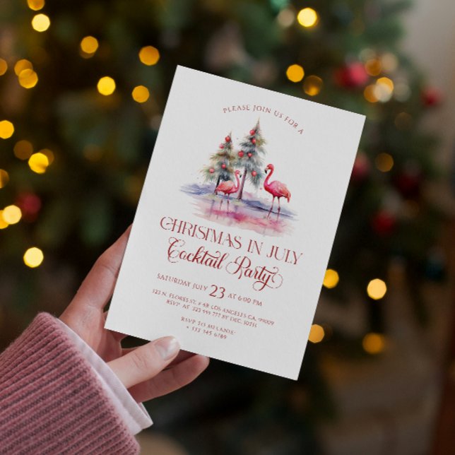 Convites Natal Rosa flamingos Em Julho Festa Cocktail (Criador carregado)