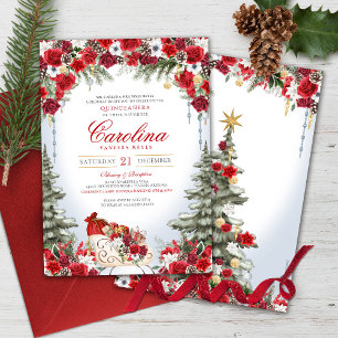 Convites Natal Rosa Holiday Sleigh Winter Quinceanera