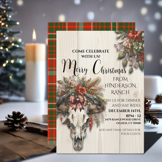 Convites Natal Rústico no Rancho com Caveira de Vaca (Enjoy this Festive Christmas design! Personalize with your favorite holiday event or greeting. )