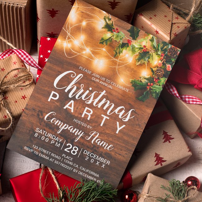 Convites Natal rústico país corporativo visco luz (Criador carregado)