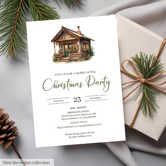 Convites Natal Rústico Vintage em Aquarela Neutra Aconchega (Cozy Neutral Watercolor Rustic Vintage Christmas Party

)