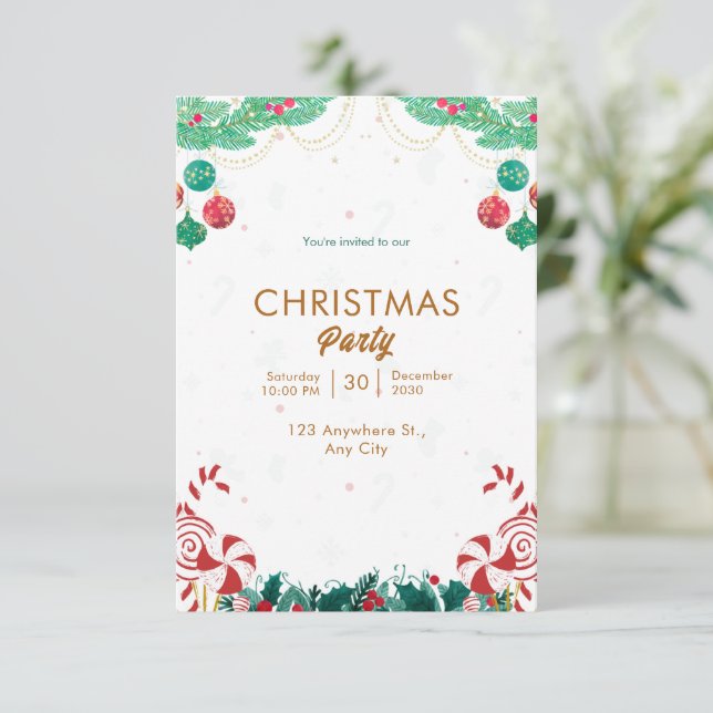 Convites Natal Verde E Vermelho De Aquarela (Em pé/Frente)