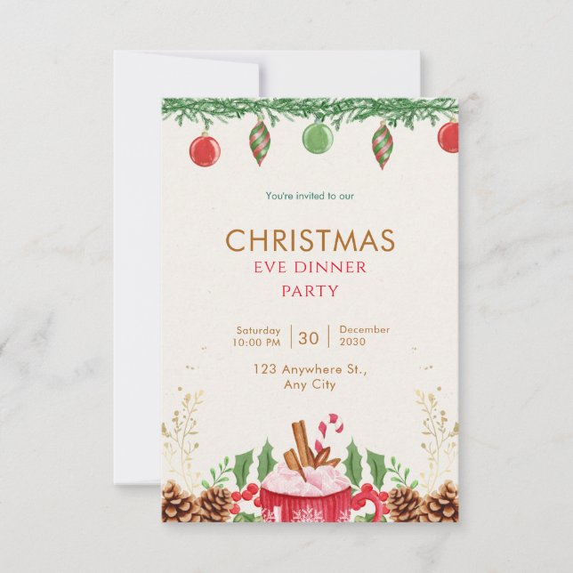 Convites Natal Verde E Vermelho De Aquarela (Frente)