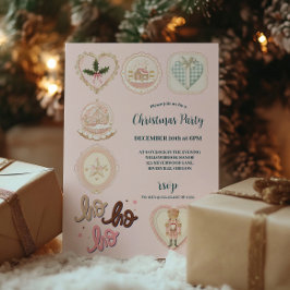 Convites Natal Verde Rosa Retro
