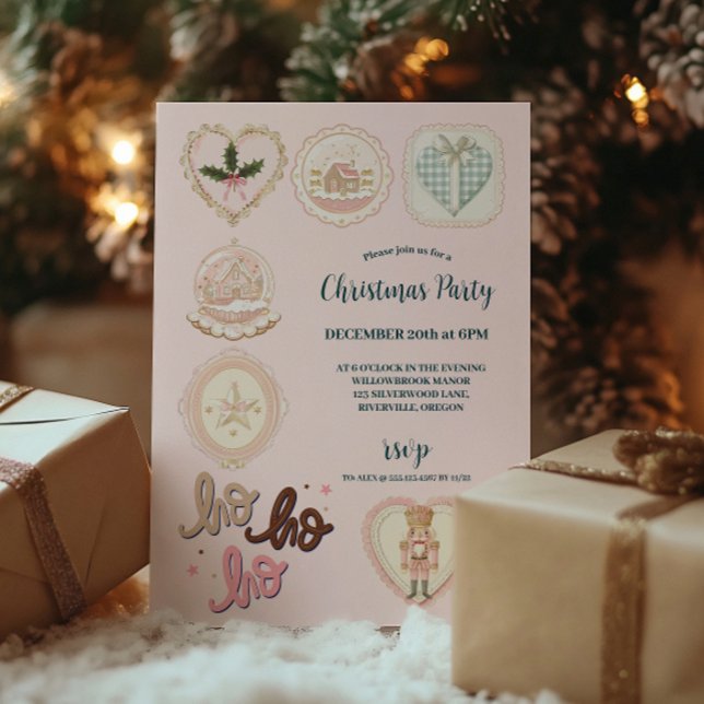Convites Natal Verde Rosa Retro (Criador carregado)