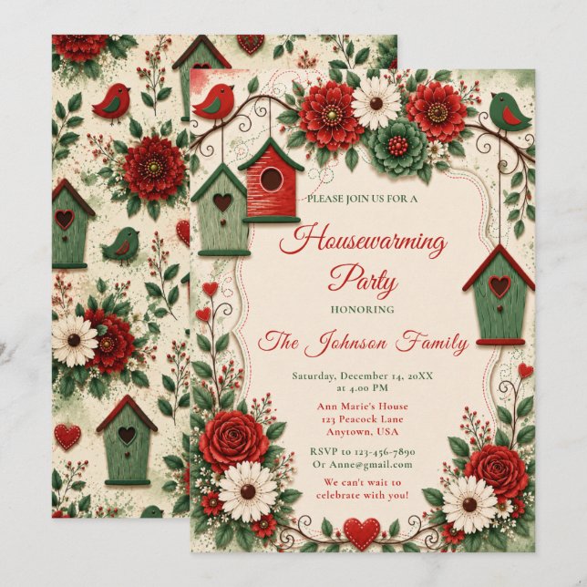 Convites Natal Vermelho e Aquecimento de Casa Esmeralda (Frente/Verso)