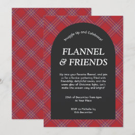 Convites Natal Vermelho e Preto Moderno de Flanela e Amigos