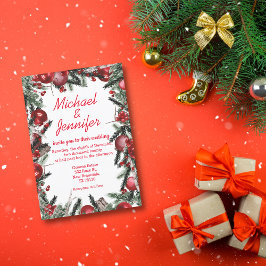 Convites natal vintage em aquarela folhagens casamento verm