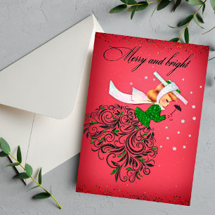 Convites Natal vintage verde-brilhante menina do cachecol