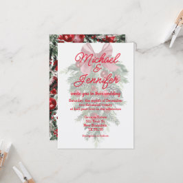 Convites Natal vintage verde ornamentos vermelho casamento