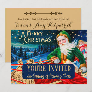 Convites Natal Vintage Verde Trenó do Papai Noel Noite Estr