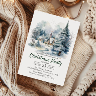 Convites Natal Watercolor Vintage Snowy Party
