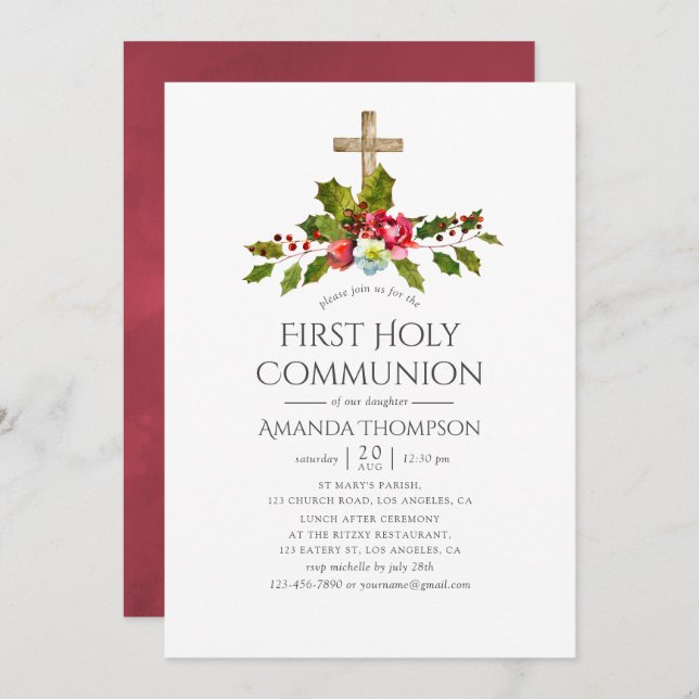 Convites Natal Wedding Floral First Santa Comunhão (Frente/Verso)