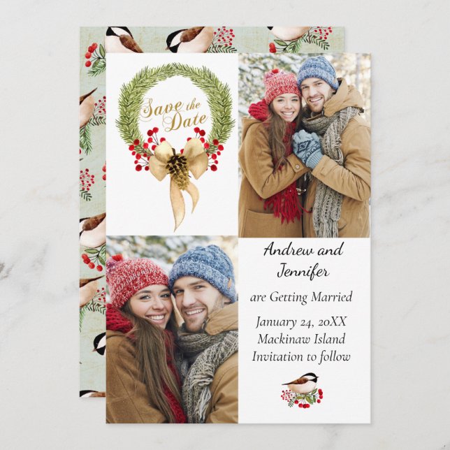 Convites Natal Winter Photo Save the Date (Frente/Verso)