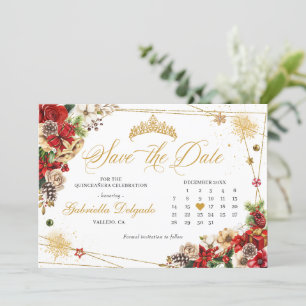Convites Natal Winter Red Dourado Poinsettia Salvar Data