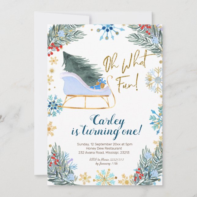 Convites Natal Winter Sleigh Oh Que Rapaz Divertido (Frente)