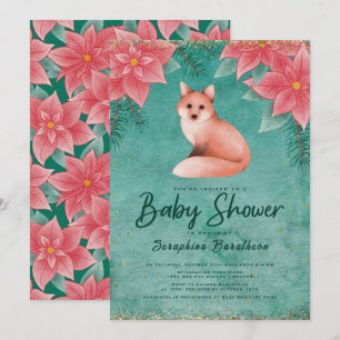 Convites Natal Winter Woodland Fox Floral Chá de fraldas I