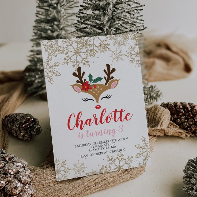 Convites Natalena Reindeer Birthday (Criador carregado)