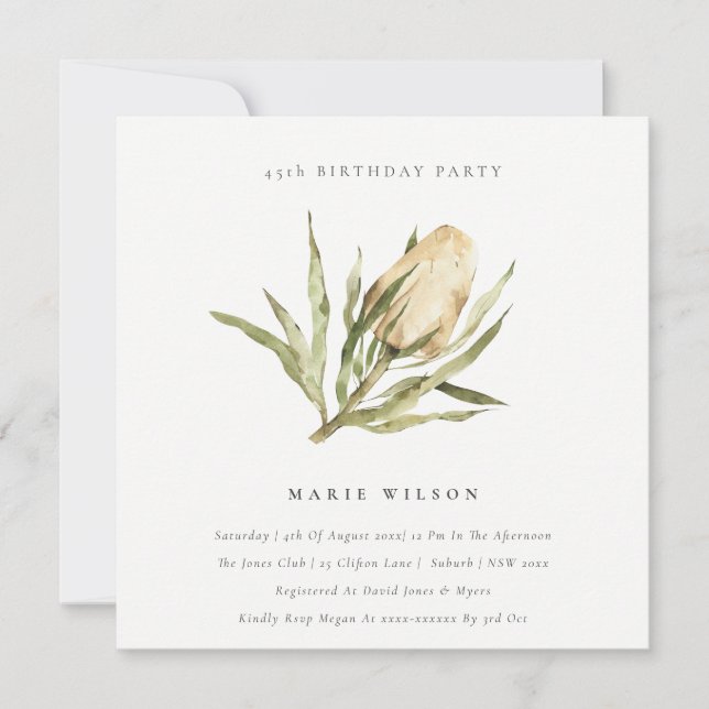 Convites Native Banksia Watercolor Floral Qualquer Idade An (Frente)