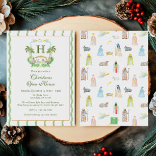 Convites Natividade de Aquarela Monograma Crest Natal