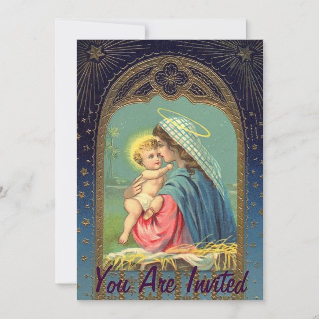 Convites Natividade Mary Segurando O Bebê Jesus (Frente)