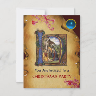 Convites NATIVITY MONOGRAM CHRISTMAS PARCHES Blue GEM Ice