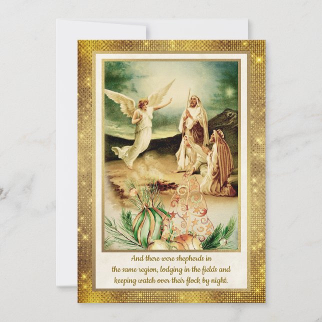 Convites Nativity Shepherds & Angels Golden Christmas (Frente)