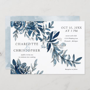 Convites nativo azul-aquarela flores horizontais