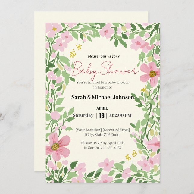 Convites Natural Garden Baby Shower (Frente/Verso)