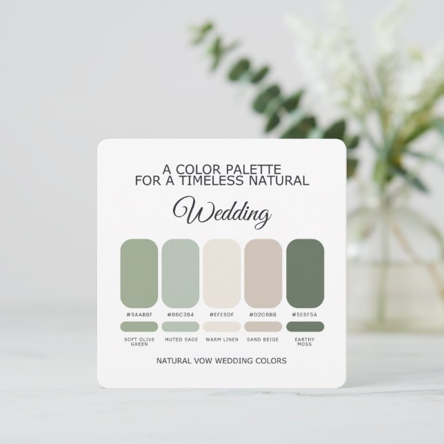 Convites Natural Green Wedding Color Palette Card (Em pé/Frente)